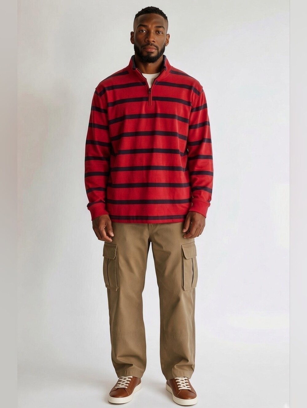 Chaps Red & Navy Striped Quarter-Zip Pullover SZ XXL